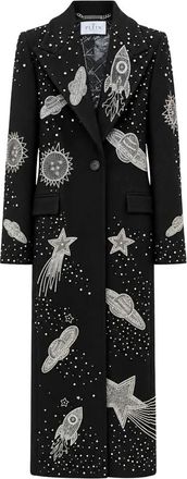 Philipp Plein Single-Breasted Long Coat Space Zodiac - Dames - Mantel - Zwart - M - Wol - Jassen