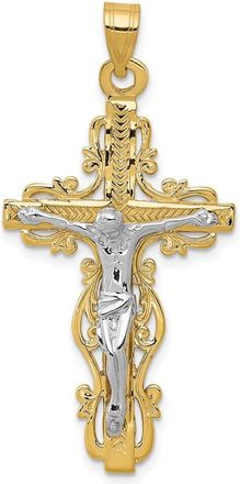 Diamond2Deal 10k Two-tone Diamond-cut Crucifix Pendant