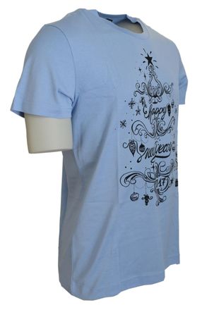 Dolce & Gabbana Mens Light Blue Happy New Year 2017 Cotton T-Shirt
