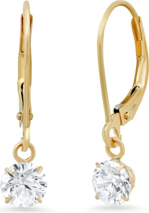 MAX + STONE 14k Yellow or White Gold Leverback Cubic Zirconia Dangle Earrings 5mm to 10mm