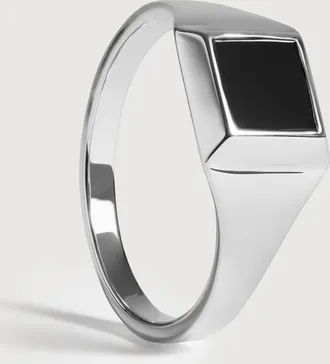 Monica Vinader Sterling Silver Signature Signet Ring Black Onyx