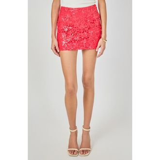 endless rose Floral Appliqu Sequin Lace Miniskirt in Red at Nordstrom, Size X-Small