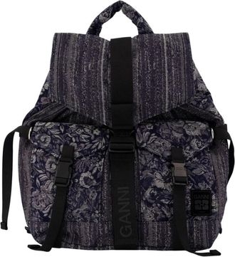 Ganni Re-Tech Patchwork Rugzak - Dames - Rugzakken - Blauw - ONE Size - Katoen - Tassen