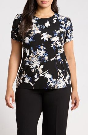 Anne Klein Floral Tulip Sleeve Top in Anne Black Multi at Nordstrom, Size 3X
