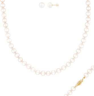 Splendid Pearls Beautiful 2 Piece 7-8mm Freshwater Pearl Set, 14k Gold