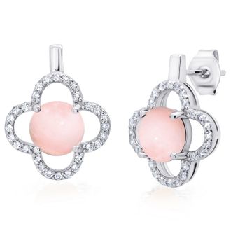 MAX + STONE Sterling Silver Clover Gemstone Stud Earrings with with White Topaz Accent