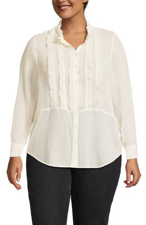 Lands End Chiffon Ruffle Front Long Sleeve Top in Ivory at Nordstrom, Size 1 X