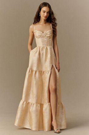 V. Chapman Lucetta Corset Tiered Brocade Maxi Dress