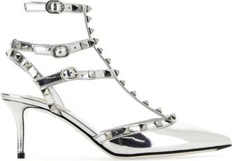 Valentino Garavani Silver Leather Rockstud Pumps