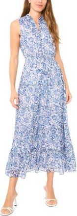 Halogen Tiered Tie Neck Maxi Dress in Classic Navy at Nordstrom Rack, Size X-Large