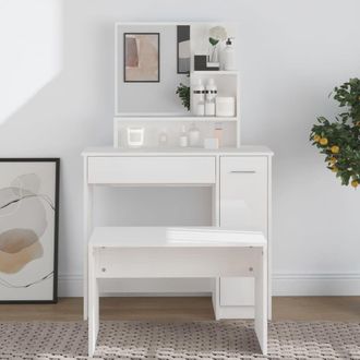 Berkfield Home Dressing Table with Mirror High Gloss White 86.5x35x136 cm