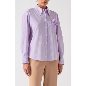 L.k. Bennett Pip Stripe Corsage Button-Up Shirt in Purple at Nordstrom Rack, Size 10 Us / 14 Uk