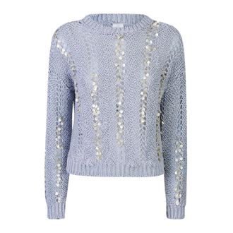 Eleventy Truien & Vesten, Dames, Blauw, XS, Linnen, Rondgebreide trui