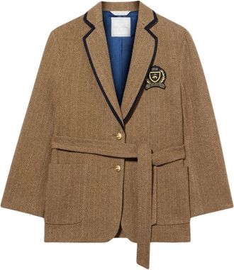 Brooks Brothers Visgraat Blazer Vest met Gouden Knopen - Dames - Jassen - Bruin - Maat: 2XS Zijde