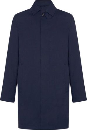 Kiton Marineblauwe Linnen Trenchcoat - Heren - Mantel - Blauw - XL - Linnen - Jassen
