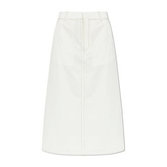 Ami Midi Skirts, female, White, Size: XS A-line Topstitching Midi Skirt