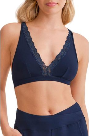 Fleur't Lace Trim Bralette in Ink at Nordstrom, Size X-Small