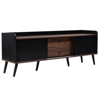 STILVORA Mueble De Tv Con 2 Puertas Correderas A Rayas Y 2 Cajones, Sal&oacute;n, En Tablero De Part&iacute;culas, 160&times;40&times;58 Cm, Negro