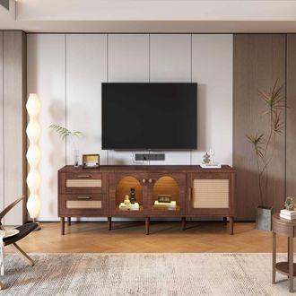 STILVORA 180 cm TV Cabinet with LED Lighting & Drawers in Brown