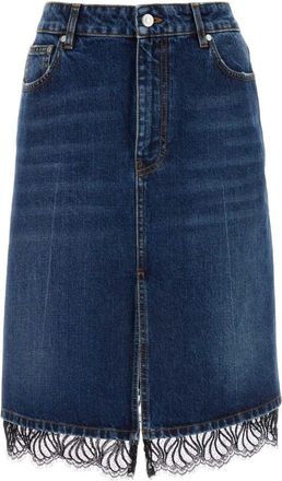 Stella McCartney lace-trim denim skirt - women - Cotton - S - Blue