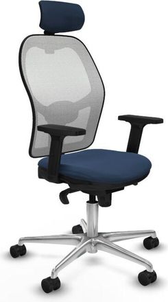 Piqueras y Crespo Piqueras Y Crespo - Jorquera Sincro Malla Blanca Similpiel Azul Marino Brazos 2d Base Aluminio Cabecero 2d Ruedas 65mm Nailon