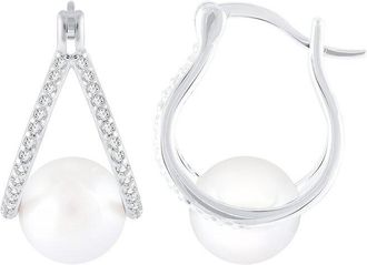 Splendid Pearls Silver 8-8.5mmmm Pearl CZ Earrings