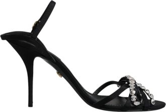 Dolce & Gabbana Black Leather Crystal Bow KEIRA Sandals Womens Shoes (Pre-Owned)