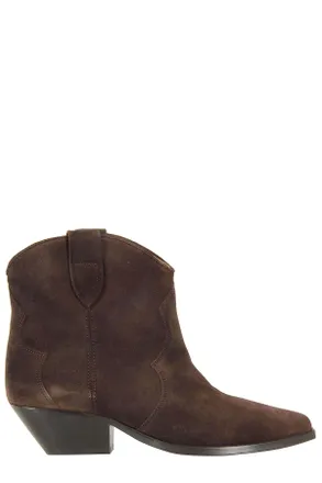 Isabel Marant Chocolate Dewina Gz Pointed-Toe Cuban Heel Suede Ankle Boots
