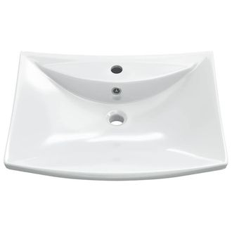Berkfield Home Luxury Ceramic Basin Rectangular with Overflow & Faucet Hole in White