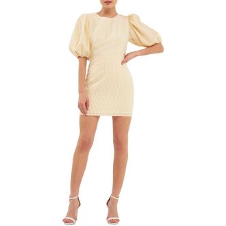 English Factory Metallic Gingham Puff Sleeve Minidress in Yellow at Nordstrom Rack, Size X-Small