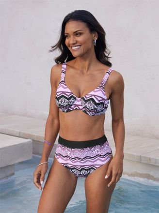 Feel Good B&uuml;gel-Bikini-Top FEEL GOOD, Damen, Gr. 38, Cup C, lila (violett, schwarz, bedruckt), Elasthan, Polyamid, Bikini-Oberteile B&uuml;gel-Bikini-Top