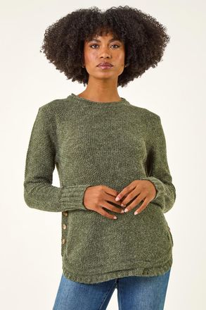 Roman Button Detail Curved Hem Jumper