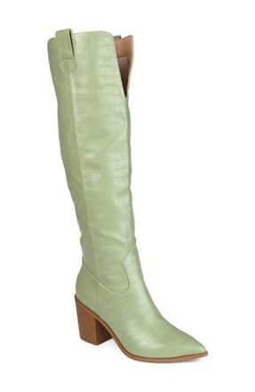 Journee Collection Therese Croc Embossed Knee High Boot - Extra Wide Calf in Green at Nordstrom Rack, Size 6.5 Ext Calf