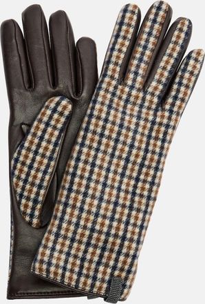 Brunello Cucinelli Monili checked virgin wool and leather gloves