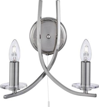 Searchlight Ascona - Lámpara de pared con vela de vidrio para interiores, 2 luces, Plata satinada, E14 - Searchlight
