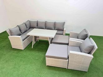 Fimous Garden Outdoor Rattan Furniture Set with 2 Big Footstools 10 Seater in Light Grey