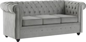 Vente-Unique Sof&aacute; cama 3 plazas de terciopelo gris claro CHESTERFIELD