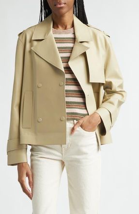 Veronica Beard Heathcliff Crop Leather Trench Coat in Stone Khaki at Nordstrom, Size X-Large