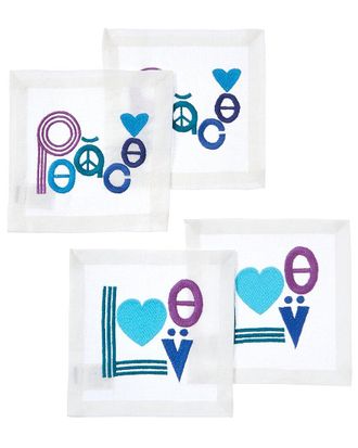 Jonathan Adler Set Of 4 Love & Peace Cocktail Napkins