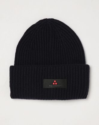 Peuterey Berretto beanie in misto lana e cashmere a coste con risvolto e logo