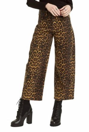 Tractr Leopard Print Barrel Crop Pants In Brown