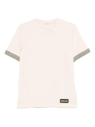 Moncler patterned-sleeve T-shirt - women - Organic Cotton - S - Neutrals