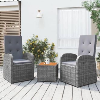 vidaXL Juego Muebles Jard&iacute;n 3 Pzas Madera Acacia Rat&aacute;n Sint&eacute;tico Gris Vidaxl
