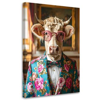 Feeby Cuadro En Lienzo, Vaca Escocesa Con Traje Colorido Glamour, 80x120
