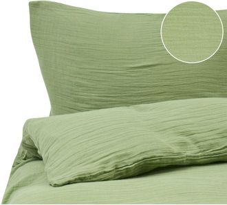 Beliani Duvet Cover and Pillowcase Set Green Muslin Cotton 200 x 200 cm Modern Bedroom SUMNER