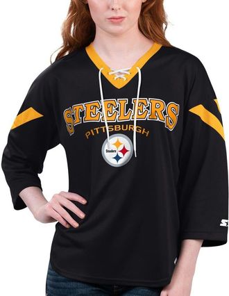 Starter Womens Starter Black Pittsburgh Steelers Rally Lace-Up 3/4 Sleeve T-Shirt at Nordstrom, Size X-Small