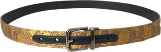 Dolce & Gabbana Mens Gold Leather Jacquard Silver Metal Buckle Belt