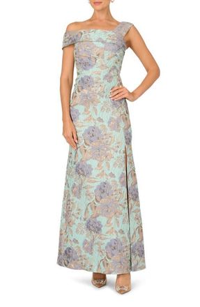 Adrianna Papell Metallic Floral Jacquard Mermaid Gown in Blue/Mint Multi at Nordstrom, Size 16