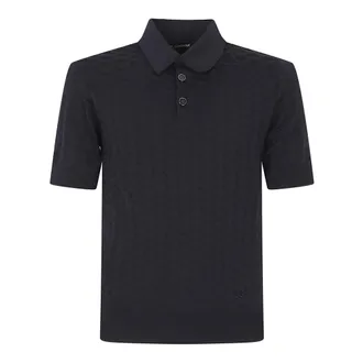Dolce & Gabbana Polo Shirts, male, Blue, Size: XS Micro-dot stitch silk polo shirt