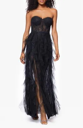 Betsy & Adam Sequin Lace Strapless Gown in Black at Nordstrom Rack, Size 14